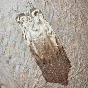 cache vintage y2k cream tan boho beaded crochet bottom half slip dress size 12